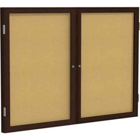 GHENT Ghent Enclosed Bulletin Board, 2 Door, 60"W x 36"H, Natural Cork/Walnut Frame PN23660K